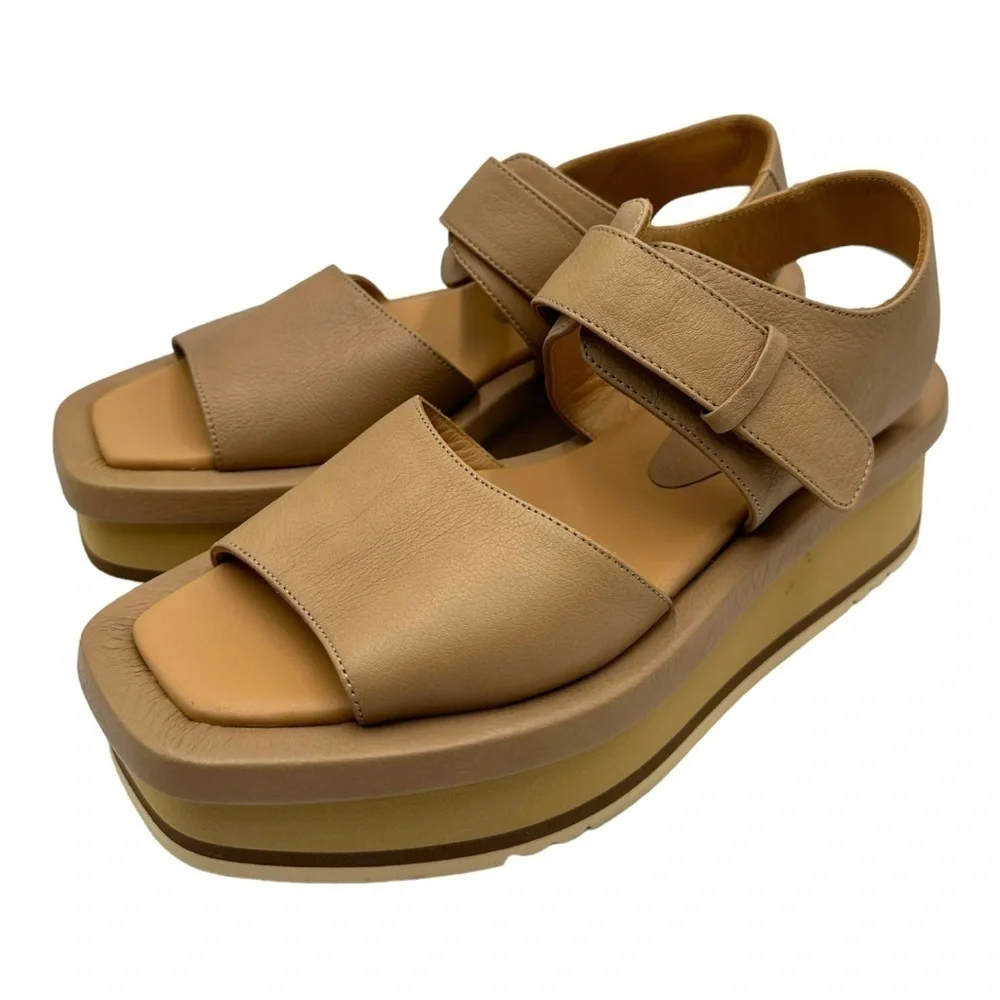 Paloma Barcelo Mamore Slingback Platform Chunky Sandals Nocciola NWOT